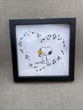 NWT Open Road Brands Glass Snoopy & Woodstock Music Art - Black & Yellow-10x10”